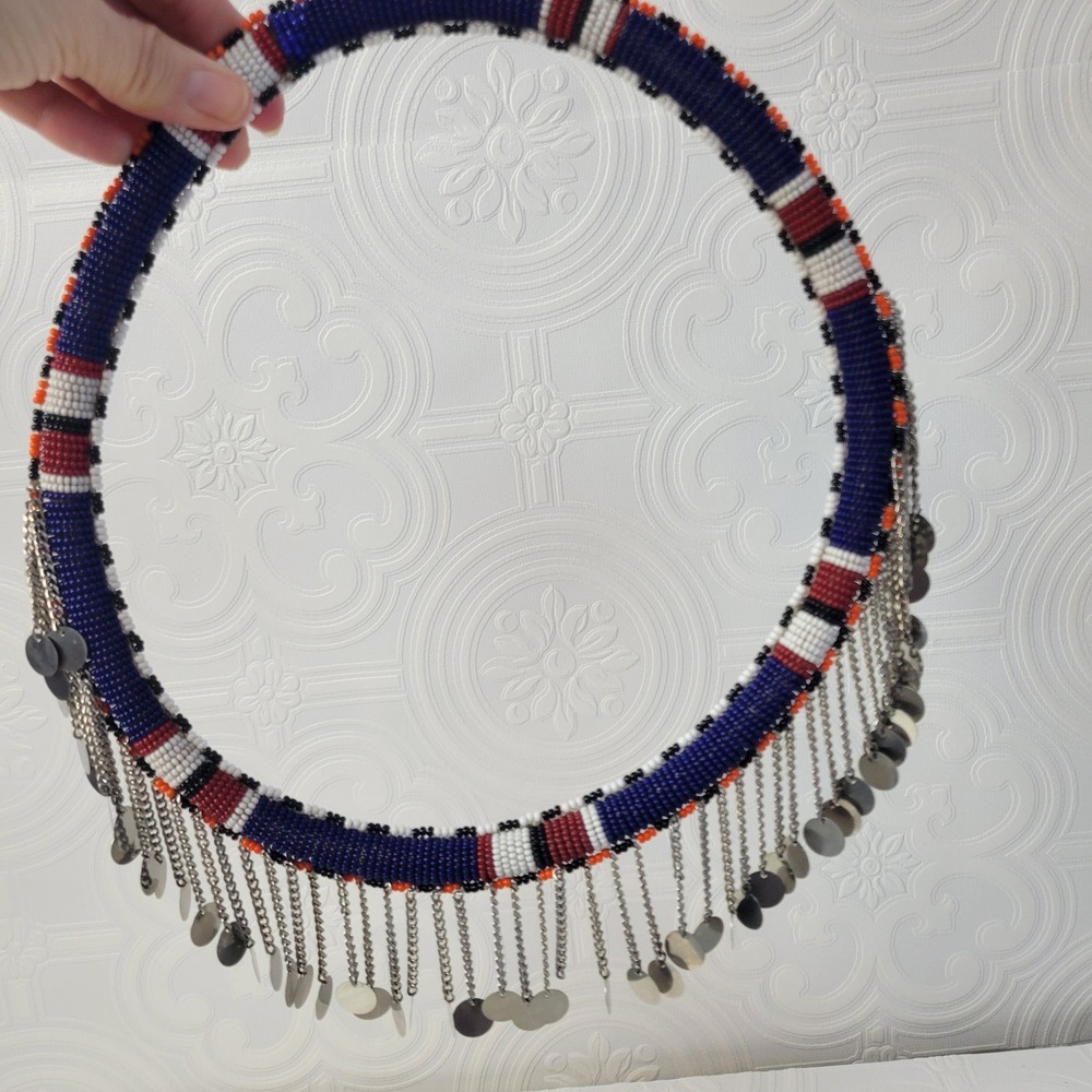 Tanzanian Maasai BEADED Tribal Jewelry 7 Strand Wire Collar Necklace‎ Adult